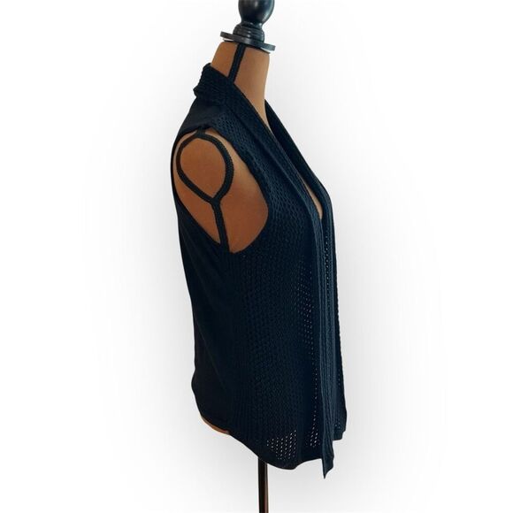Croft & Barrow, Black Textured Knit Pointed Draped Open Front Vest Women’s Small - Picture 2 of 12